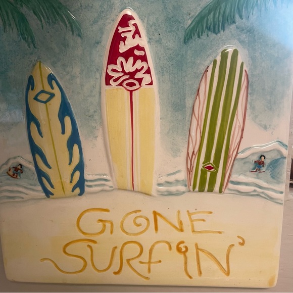 Hand painted Gone Surfing Hanging Tile Wall Art Beach Surfer dude Surf board - Picture 5 of 7